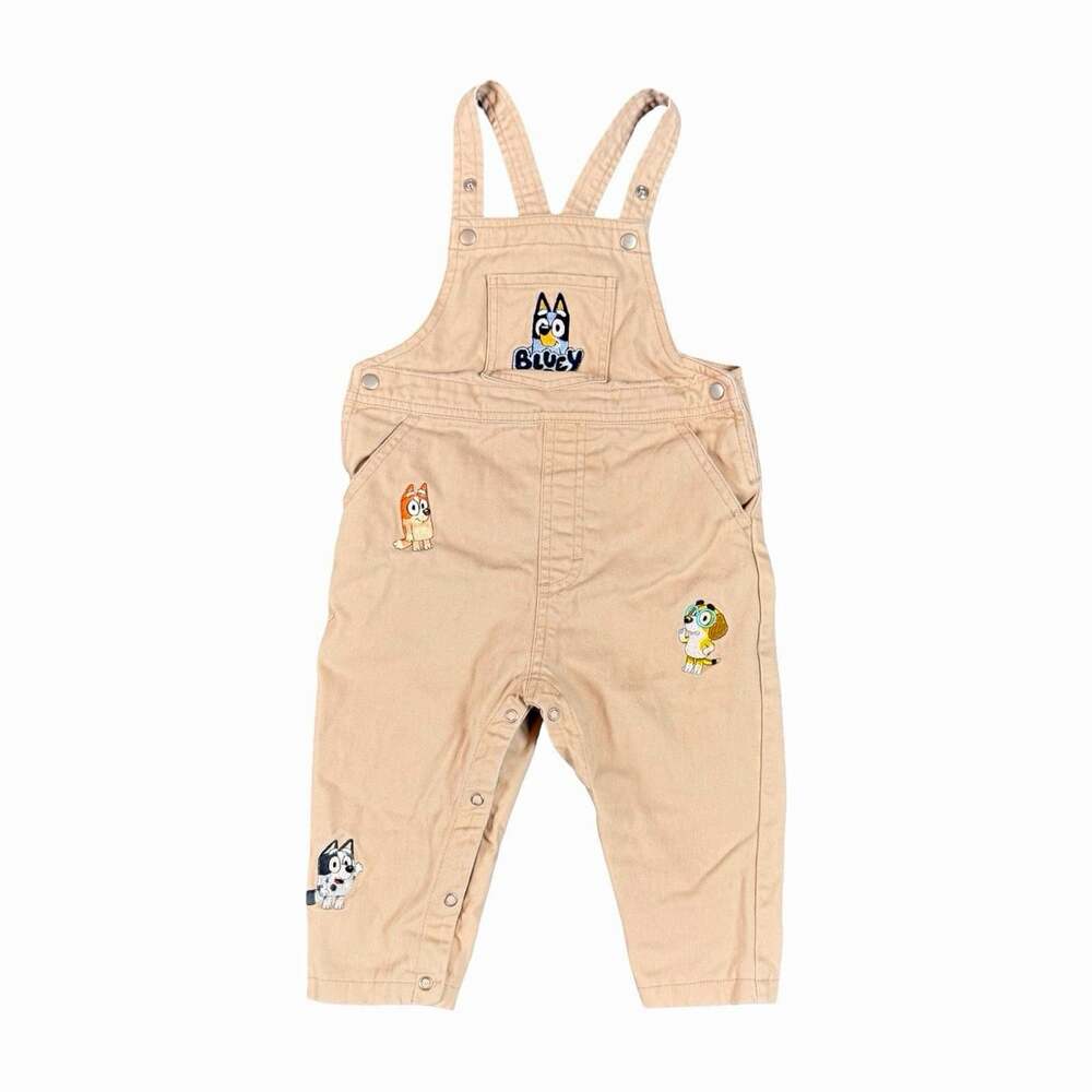 Bluey Tan Cotton Denim Overall OnePiece 24M Embroidered Snap Closure